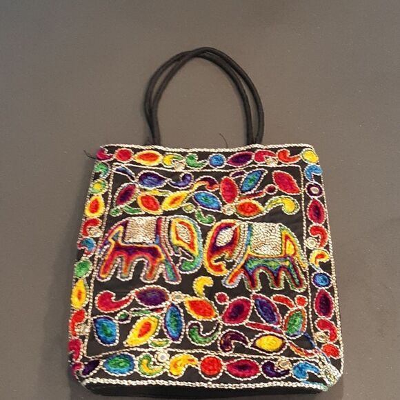 Source Unknown Handbags - Bohemian Style Black Purse with Elephant Decor NWOT